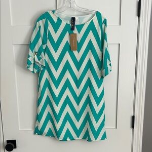 Francesca’s Blue Rain Teal and White Chevron Dress